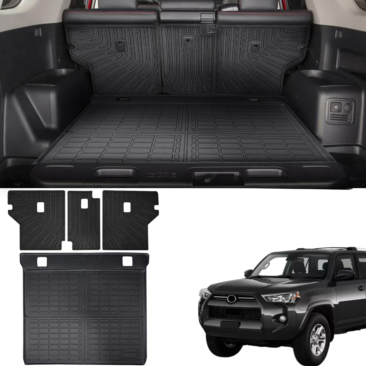 Marretoo Cargo Mat for 2010-2024 Toyota 4Runner Accessories Cargo Mat Seat Backrest 2 in 1 Mat All-Weather TPE Black Trunk Cargo Liner