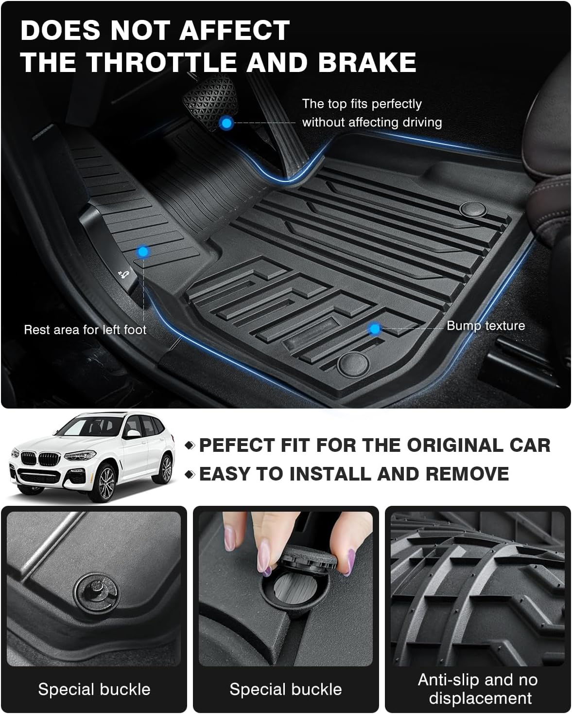 Powerty Floor Mats Compatible for BMW X3 X4 2018 2019 2020 2021 2022 2023 2 Row Liner Set All Models TPE 3D Car Mats All-Weather Custom Fit BMW X3 X4 Floor Liners Accessories