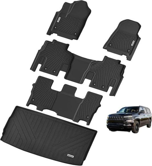 BACHENG TPE Floor Mats Car Accessories Compatible for Jeep Wagoneer 2022 2023 2024 2025 8 Passenger Model 2 Rows Black Durable Mats for Ultimate Floor Protection Rug and Mat Solution