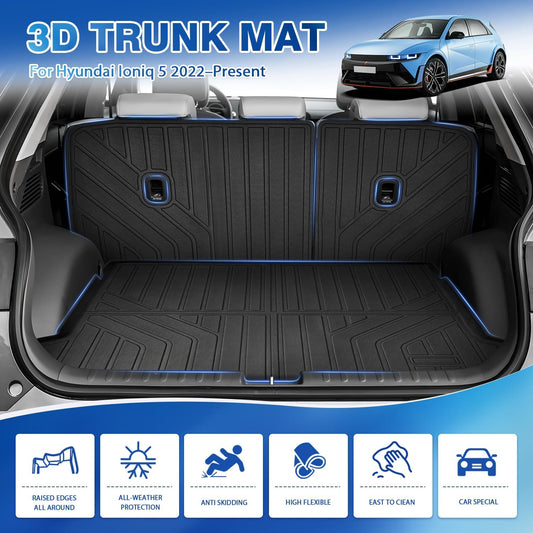 FIILINES Trunk Mat for Hyundai Ioniq 5 2022-2025 Cargo Mat All Weather Waterproof Odorless Trunk Cargo Liner with Backrest Mats Ioniq 5 Accessories Black (Trunk Mat+Backrest Mat)