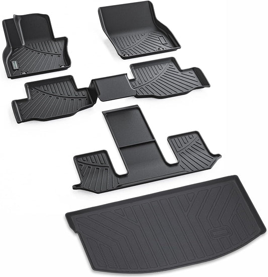 WAYIDSS Floor Mats 3 Rows & Cargo Liner for 2024 Mazda CX-90 6&7 Seats（Both Fit CX90 with and Without 2nd Row Console），TPE All Weather Protection Car Floor Liners & Trunk mat Accessories-Black