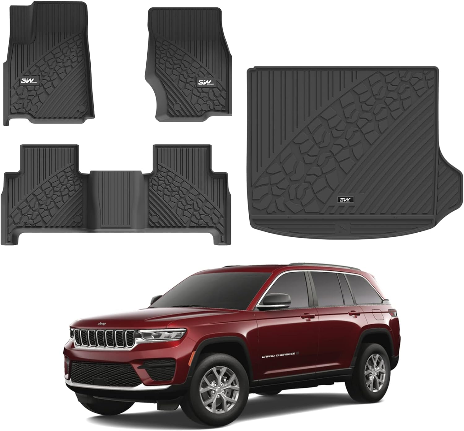 3W Floor Mats&Cargo Liner Compatible for Jeep Grand Cherokee 2022-2024 TPE All Weather Custom Fit Floor Liner 1st 2nd Rows and Trunk Mat Full Set Car Mats, Black