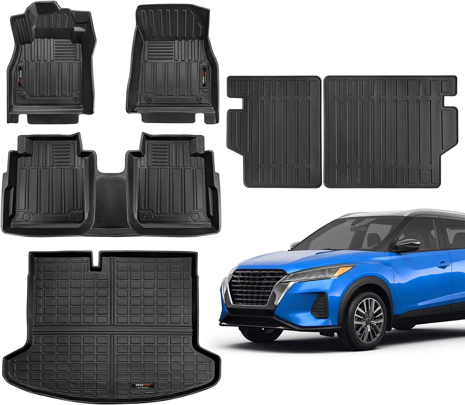 Jdeymat Custom Fit All Weather Floor Mats and Cargo Trunk Liner and Backrest Mat Full Set Compatible for 2018-2024 Nissan Kicks Accessories