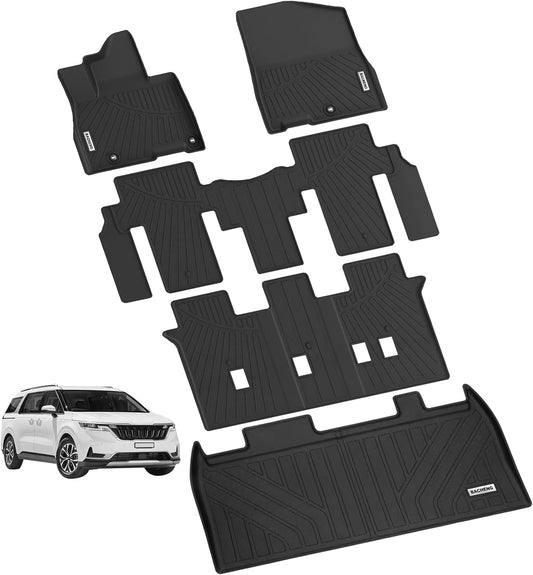 BACHENG Floor Mats & Cargo Liners Compatible for Kia Carnival 2022-2025 (Only Fit 8 Seats Fits LX seat Package, EX and SX), All Weather 3 Row Floor Liners and Trunk Mats Accessories-Black