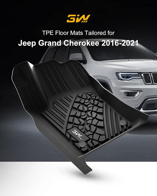 3W Custom Fit Floor Mats & Cargo Liner for Jeep Grand Cherokee (2016-2020) NOT for Jeep Cherokee Full Set car Liners & Trunk Mat All Weather TPE, Black