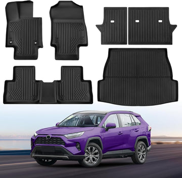 TSLDRV Floor Mats for Toyota RAV4 2025 2024-2019 (Include Hybrid) Full Set All Weather Floor Mats for Toyota RAV4 Accessories 2025 2024-2019 TPE Back Seat Cover Protector Trunk Frunk Mat