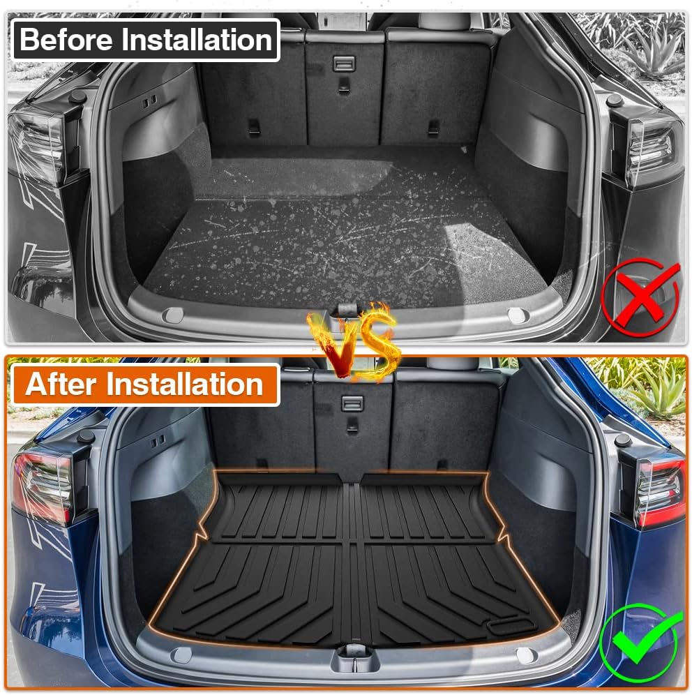 FIILINES Custom Fit for Frunk Trunk Mat 2020 2021 2022 2023 Tesla Model Y 5 Seater Accessories (Not Fit 7-Seater) All Weather Frunk Mat Rear Storage Mat Cargo Trunk Liner Floor Mat