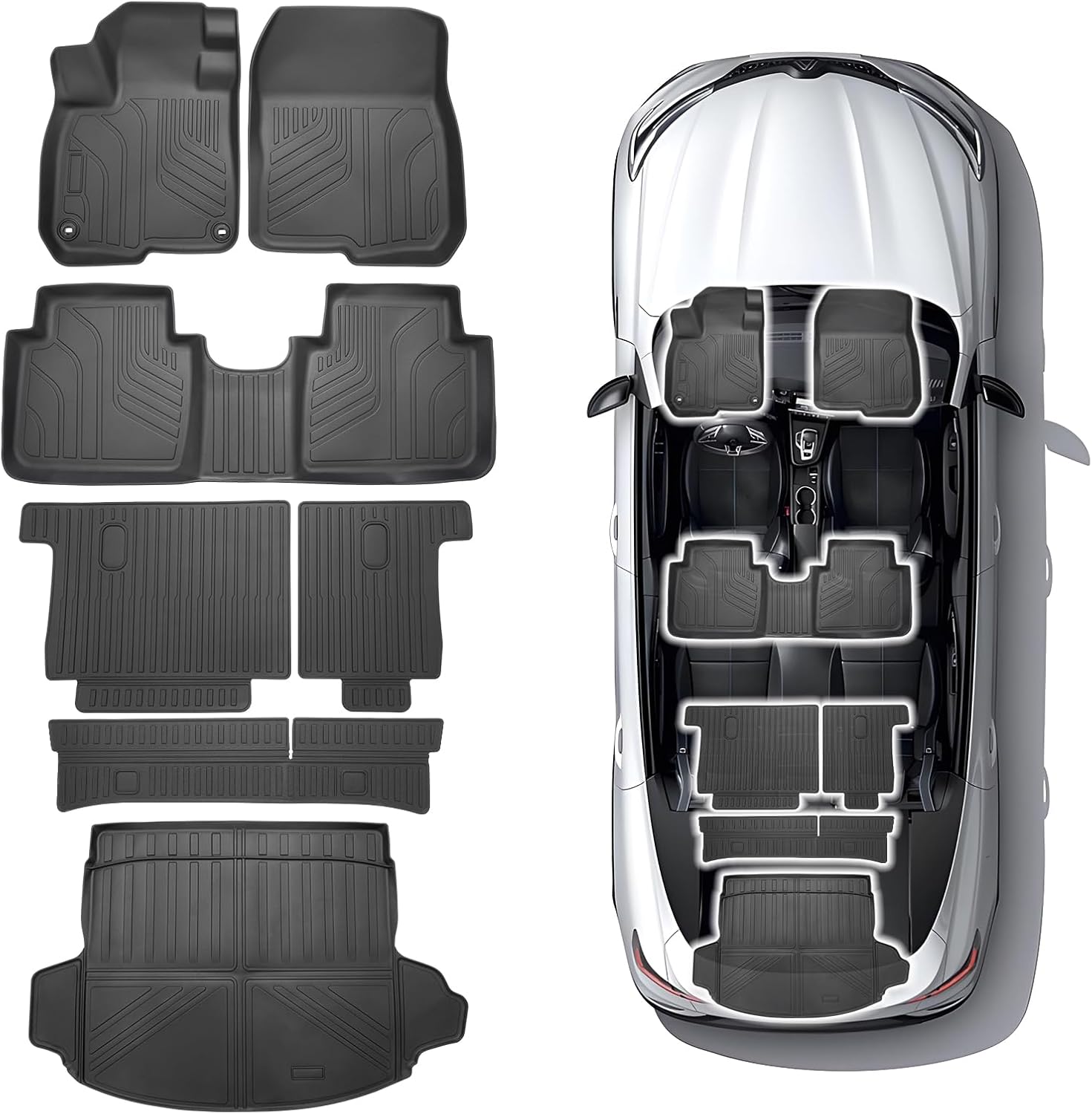 All Weather Floor Mats & Cargo Liner for 2017-2022 Honda CR-V CRV (Not Fit Hybrid) Non-Slip, Custom Fit 1st & 2nd Row with Trunk Mat Backrest Mat Cover Protector Full Set for CRV Accessories Heavy TPE