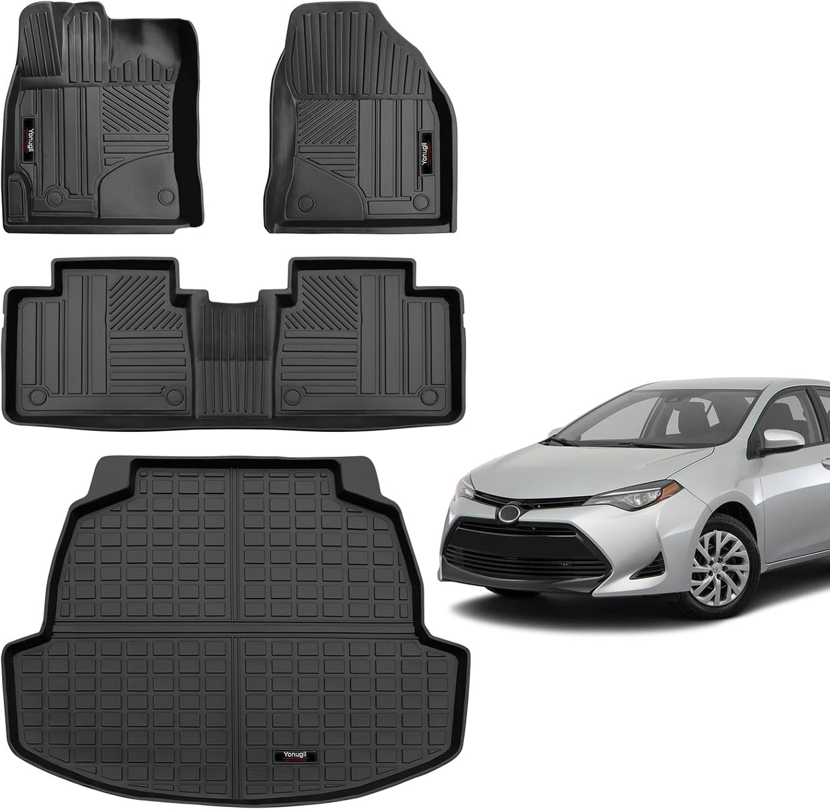 Yonugli Floor Mats and Cargo Liner Set Compatible for 2014 2015 2016 2017 2018 2019 Toyota Corolla Sedan All-Weather TPE Rubber Mat Protection (for 2014-2019 Toyota Corolla Floor Mats+Cargo Liner)