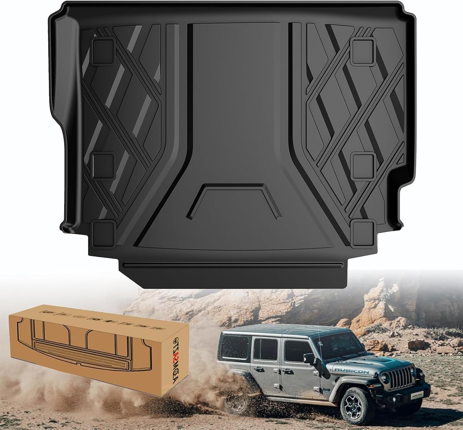 Upgraded Wrangler JL Trunk Mat | AOMSAZTO Cargo Liner for 2018-2024 Jeep Wrangler JL 4X4 Without OEM Subwoofer, All Weather Upgrade Cargo Mat Rubber for Wrangler JL-(Not for JK or 4XE)