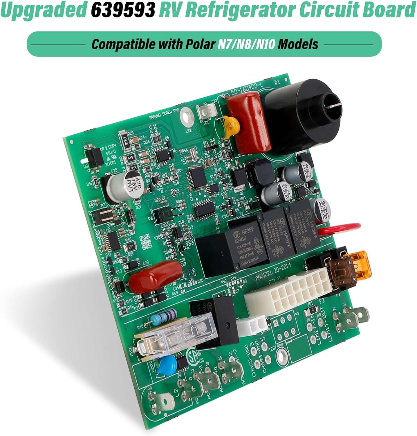 639593 RV Refrigerator Circuit Board, Replacement for Norcold 638189, Compatible with Norcold Polar N7, N8, and N10, RV Fridge Rear Power Supply Board, Without Housing