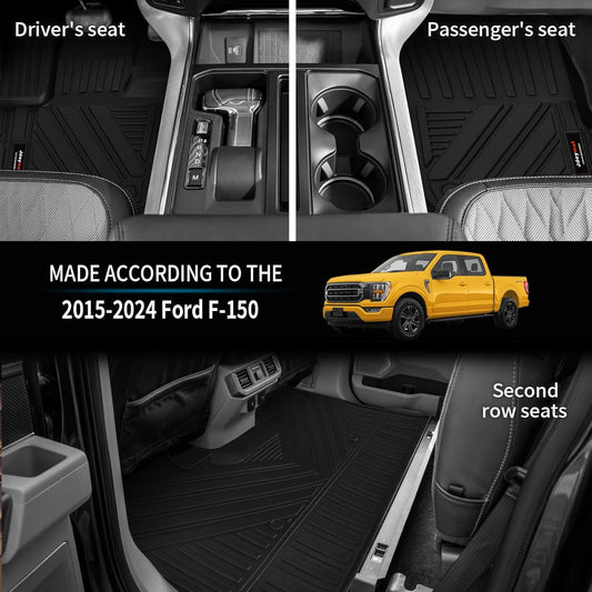 Custom for 2015-2024 2025 Ford F-150 Floor Mats Full Set All Weather TPE Rubber for Ford F150 Accessories
