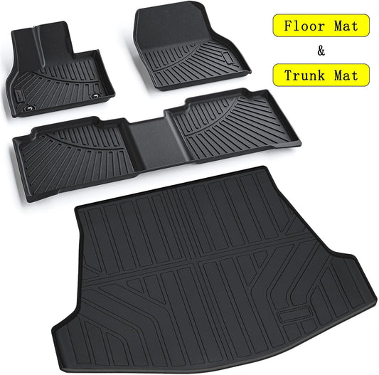 AltraVos Floor Mats & Trunk Mat for 2023 2024 Toyota BZ4X, TPE All Weather Protection 2 Rows Full Set Car Floor Liners with Cargo Liner Custom Fit for 2023 2024 Toyota BZ4X Accessory-Black