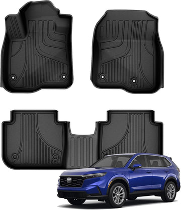 2023 - 2025 CRV Floor Mats - TTX LIGHTING Floor Mats compatible with Honda CR-V CRV 2023 2024 All Models Include Hybrid Models, Front and Rear Row Liner Automotive Floor Mats All Weather Protection Mat Black