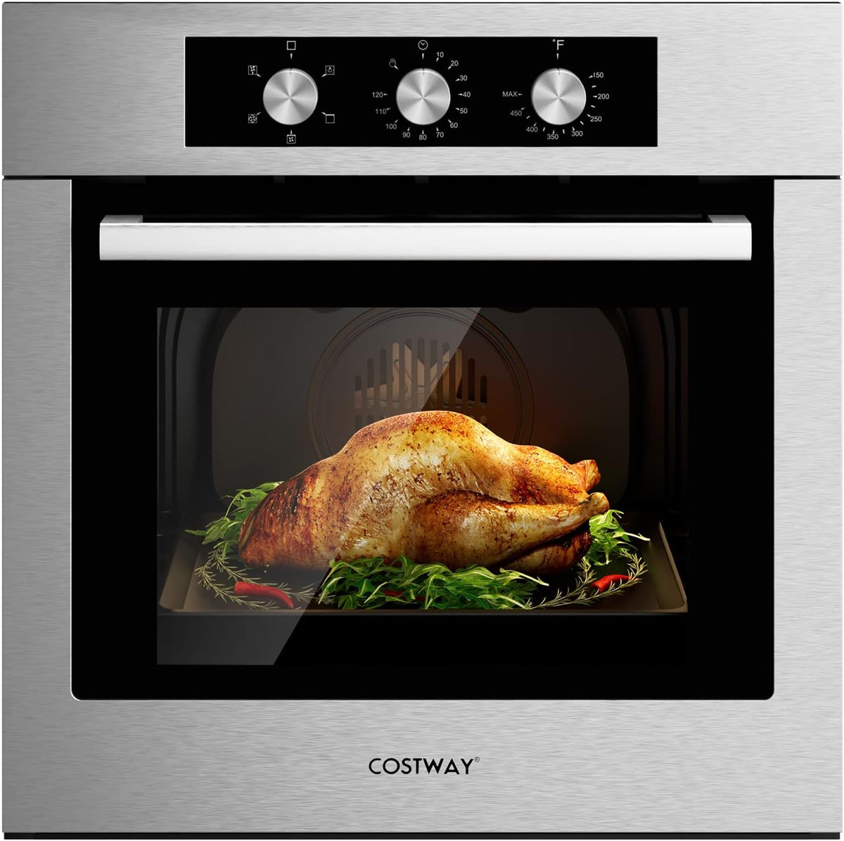 Costway 24&quot; Single Wall Oven 2.47Cu.ft Built-in Electric Oven 2300W w/ 5 Cooking Modes