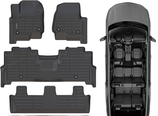 Asinri Floor Mats & Trunk mat for 2018-2023 2024 Ford Expedition MAX(Only Fit MAX 8 Seats) (2 Row Bench Seat),TPE All Weather Protection 3 Rows Car Floor Liners with Cargo Liners & Seat Back Protector