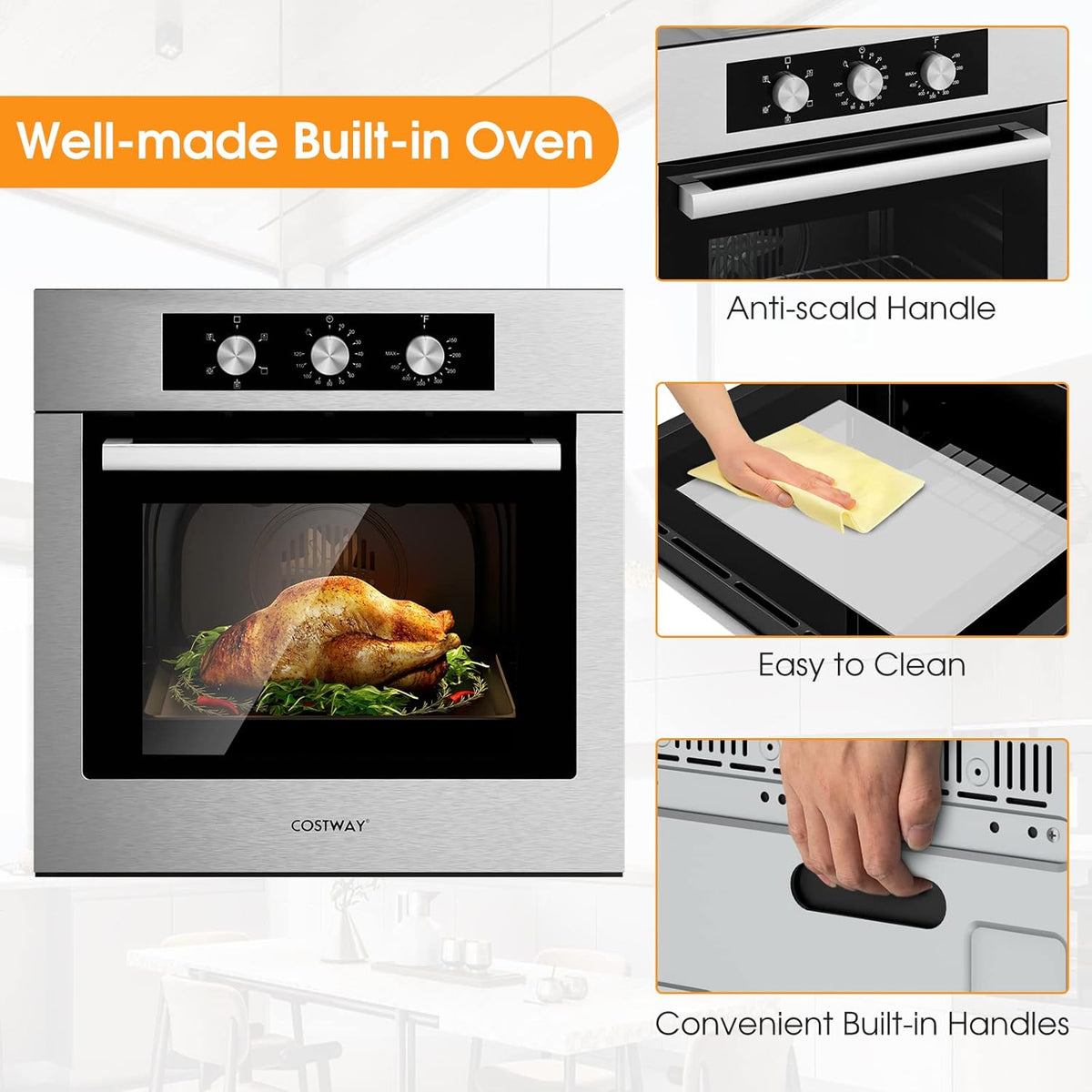 Costway 24&quot; Single Wall Oven 2.47Cu.ft Built-in Electric Oven 2300W w/ 5 Cooking Modes