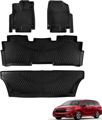 All Weather Floor Mats, 3 Rows, Black For Honda Odyssey 2018 - 2024