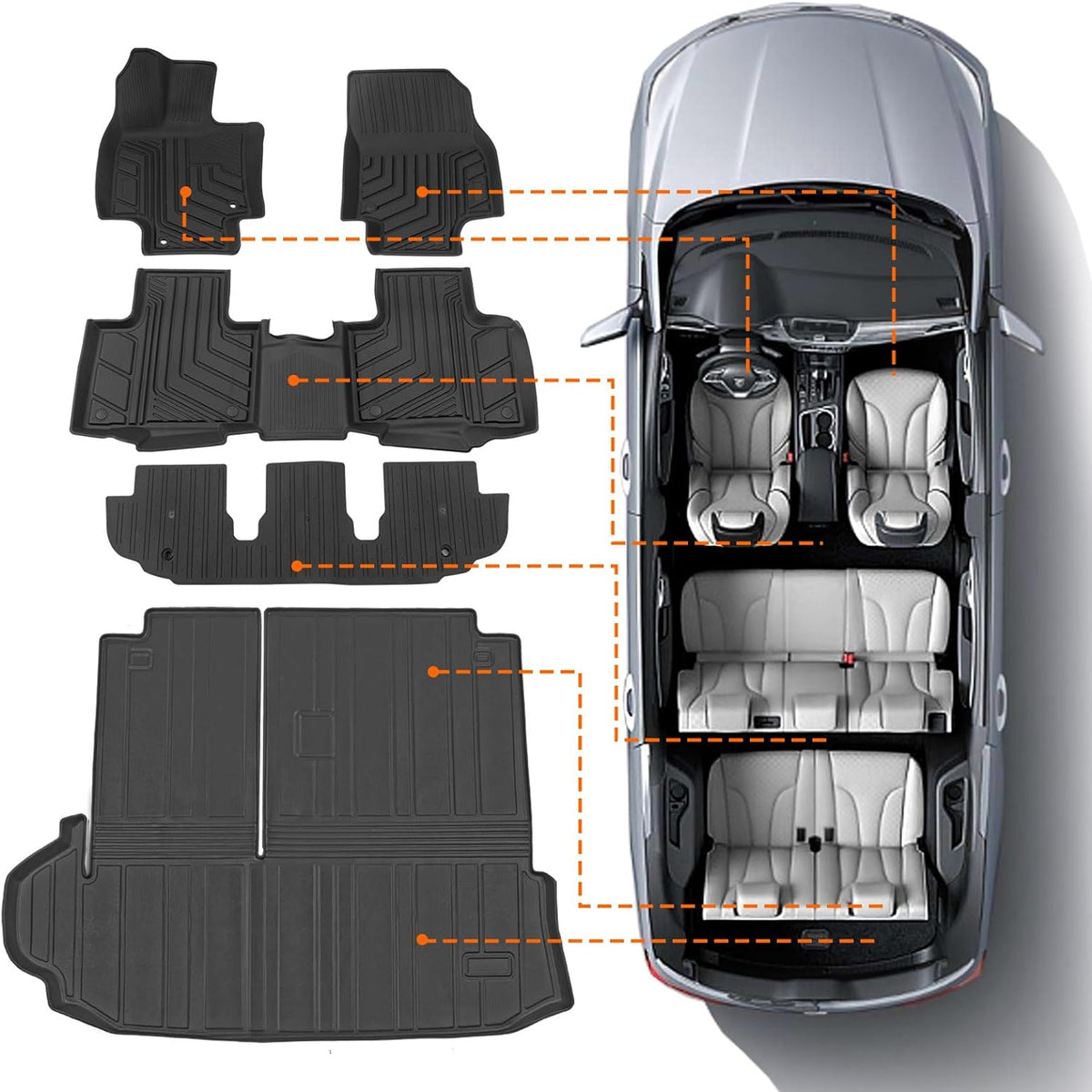 Powoq  2020 - 2023 Toyota Highlander Accessories ( 3 Row Floor Mats+Rear Trunk Mat w/ Rear Seat Covers)