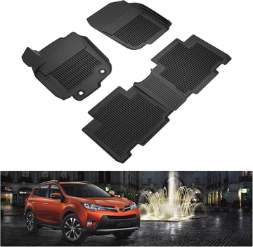 KIWI MASTER Floor Mats Compatible for 2013-2018 Toyota RAV4 Accessories All Weather 1st & 2nd Black Front Rear Row Liners (Non-Hybrid)