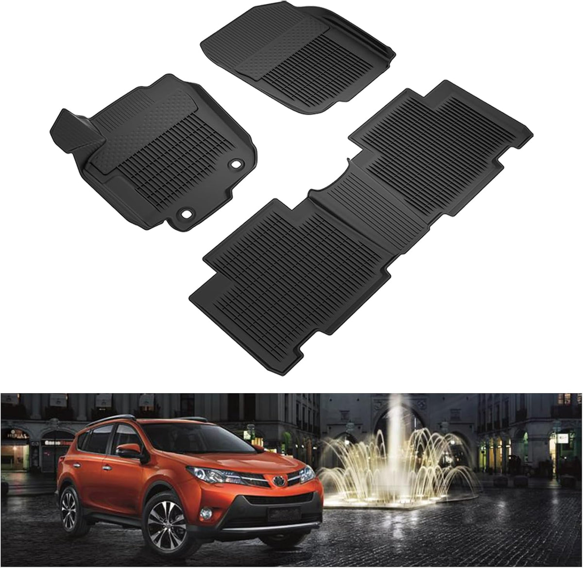 KIWI MASTER Floor Mats Compatible for 2013-2018 Toyota RAV4 Accessories All Weather 1st &amp; 2nd Black Front Rear Row Liners (Non-Hybrid)