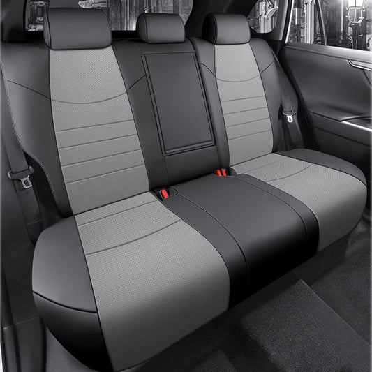 HKZ Custom Fit Seat Covers for Toyota RAV4 2019 2020 2021 2022 2023 2024 RAV4(LE XLE,XLE Premium,Limited) Gas Models Only,5-Seats Full Set, Leather-Black+Grey