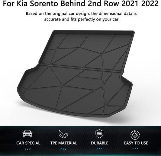 Cargo Liner Floor Mats for Kia Sorento Behind 2nd Row 2021 2022 All Weather Rear Trunk Mat Waterproof Car Cargo Mat