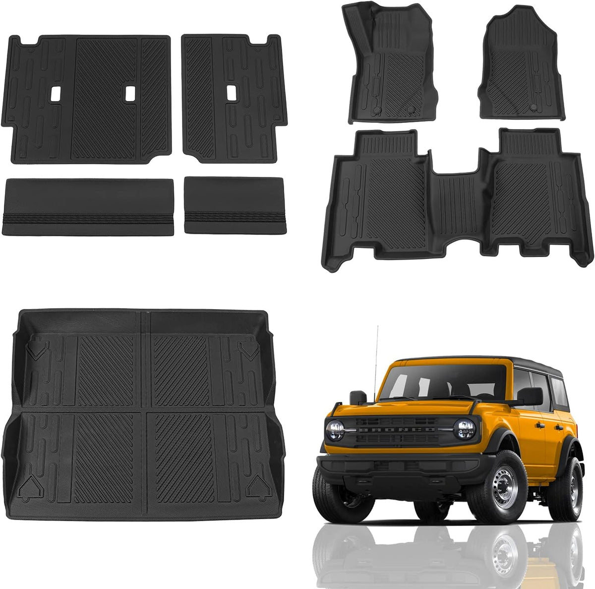 Maxzina Floor Mats Compatible with 2021 2022 2023 2024 Ford Bronco Trunk Mat Cargo Liner for Ford Bronco Accessories 4 Door(Trunk Mat+Floor Mats+Rear Backrest Mats)