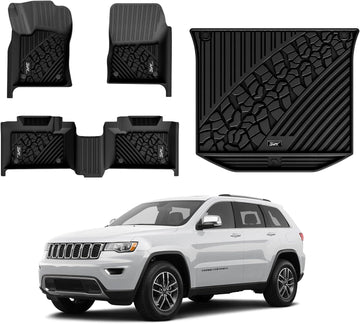 3W Custom Fit Floor Mats & Cargo Liner for Jeep Grand Cherokee (2016-2020) NOT for Jeep Cherokee Full Set car Liners & Trunk Mat All Weather TPE, Black