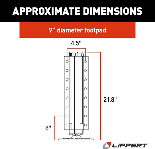 Lippert Level Up Replacement RV Hydraulic Leveling Jack Assembly with 14,000-lb. Lift Capacity, Black Anodized Aluminum Construction, 9” Diameter Footpad - 236560