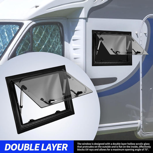 16 X 12 Inch Camper Push Window, RV Window, RV Push Out Window, Proof Camper Acrylic Glass Hinged Window with Screen, Double Layer for Campers, RVs, Construction Vehicles