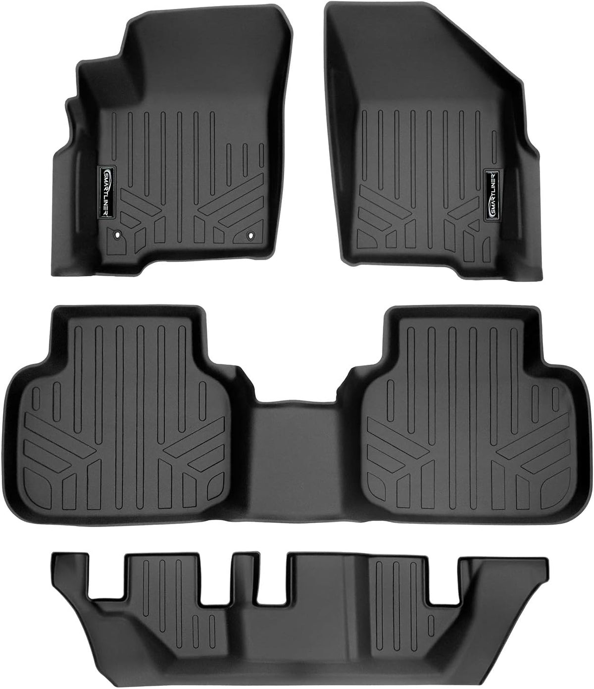 MAXLINER A0198/B0198/C0198 MAXFLOORMAT Floor Mats 3 Row Set Black for 2012-2018 Dodge Journey with 1st Row Dual Floor Hooks
