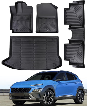 CreekT All-Weather Floor Mats for Hyundai Kona 2018-2023- Custom Fit Black Rubber Car Liners, Waterproof Vehicle Accessories for Front & Rear, Heavy Duty Interior Protection