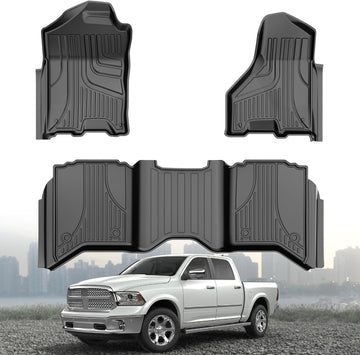 AOMSAZTO Floor Mats Compatible with 2013-2018 Dodge Ram 1500/2500/3500 Crew Cab, 2019-2024 Ram 1500 Classic Crew Cab 1st & 2nd Row Black All Weather Protection