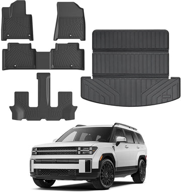 Floor Mat and Cargo Liner Custom Fit for Hyundai Santa Fe 2024-2027 (Non-Hybrid) Accessories TPE 3D All Weather Floor Liners Trunk Mat Heavy Duty Rear Trunk Tray