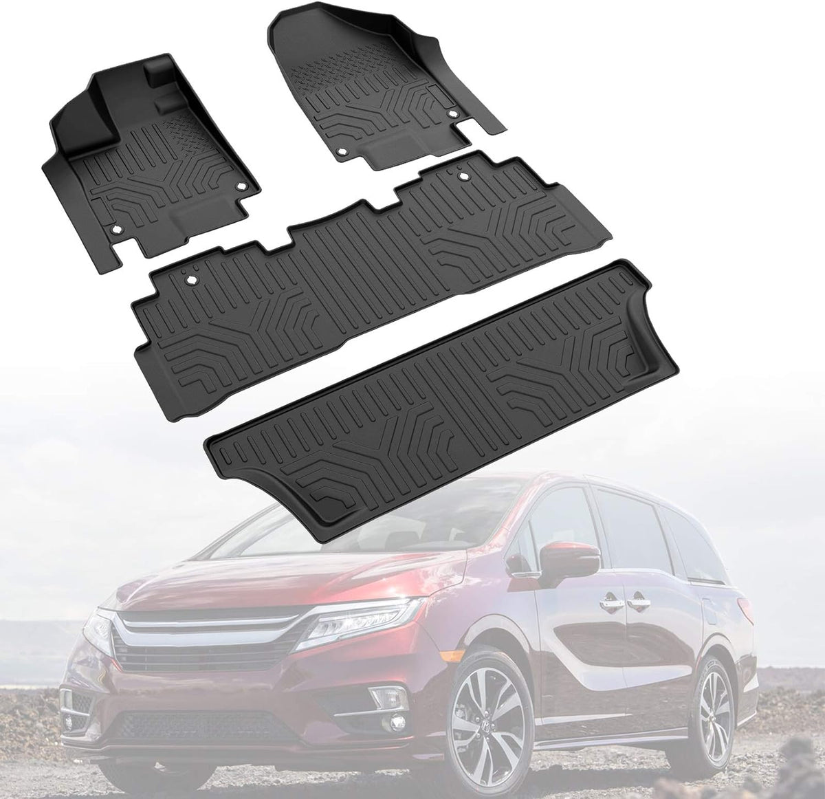 All Weather Guard Heavy Duty Floor Mats Compatible with 2018-2023 Honda Odyssey All Weather Guard Floor Mats Liners, 4 Doors, Front and Rear 3 Row Seat, Black