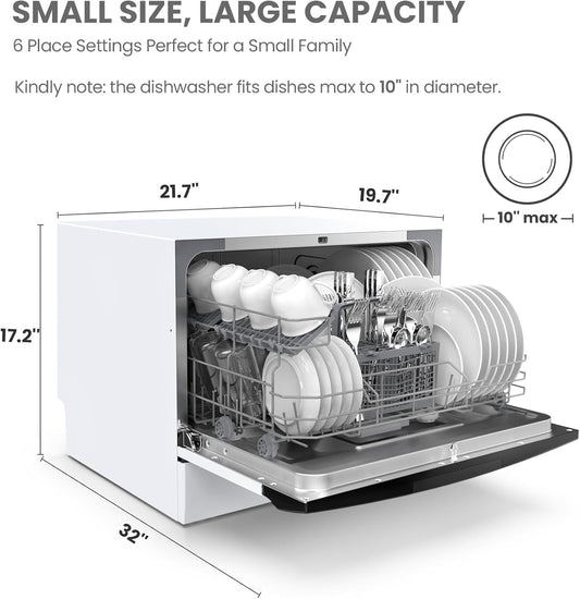COMFEE’ Countertop Dishwasher, Energy Star Portable Dishwasher, 6 Place Settings, Mini Dishwasher with 8 Washing Programs, Speed, Baby-Care, ECO& Glass, Dish Washer for Dorm, RV& Apartment