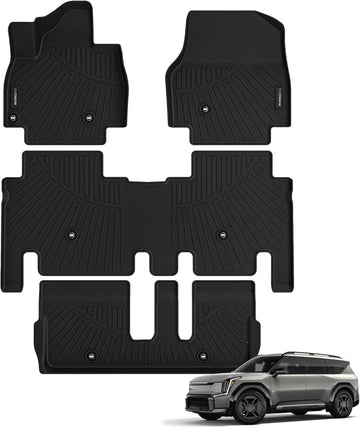 AUXKO All Weather Floor Mats Fit for Kia EV9 7 Seat 2024 2025 TPE Liners EV9 Accessories Set All Season Guard Odorless Anti-Slip Floor Mats