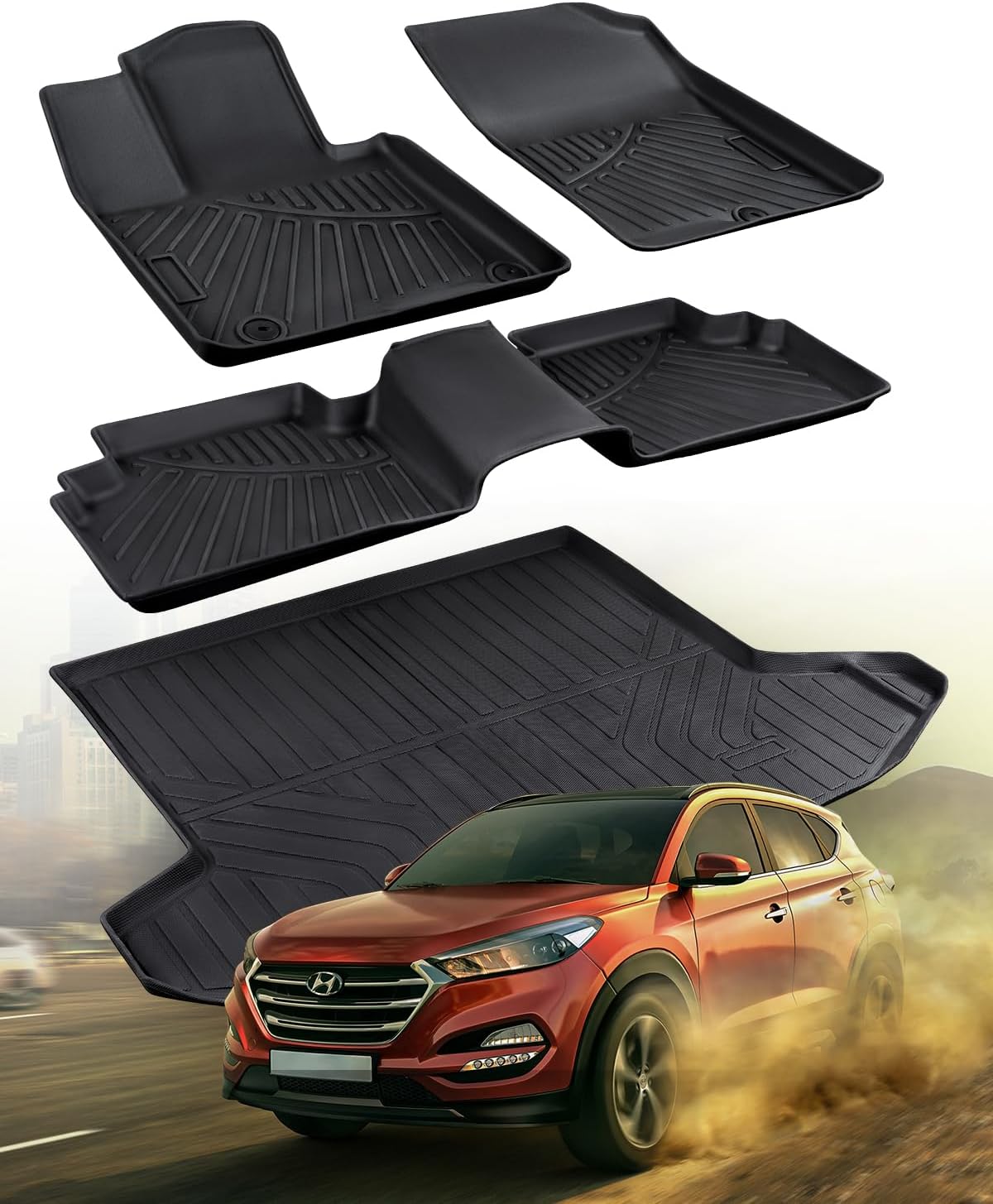 CreekT All Weather Floor mats & Trunk mat for Hyundai Tucson 2022 - 2025(Not for PHEV).Rubber Full Set Accessories for Hyundai Tucson Floor mats & Cargo Liner 2022-2025 n-line SE SEL XRT