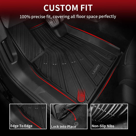 LASFIT Floor Mats Fit for VW ID.4 2021-2024, Deep Dish & Dual Anti-Slip All Weather Waterproof Automotive Floor Liners, TPE Odorless for Volkswagen VW Accessories, 1st & 2nd Row Car Mats, Black