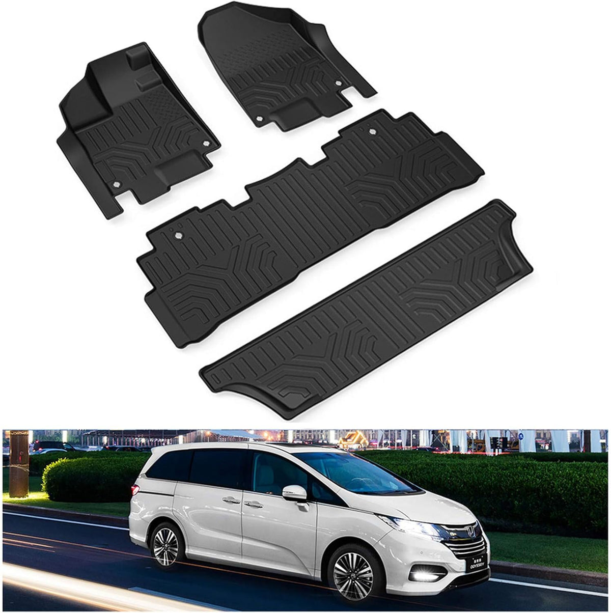 KIWI MASTER Floor Mats Compatible for 2018-2024 Honda Odyssey Accessories All Weather Protector Mat Front &amp; Rear 2 Row Seat TPE Slush Liners Black
