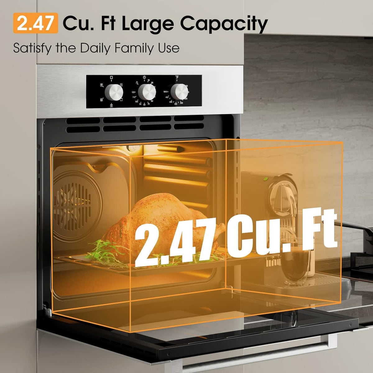 Costway 24&quot; Single Wall Oven 2.47Cu.ft Built-in Electric Oven 2300W w/ 5 Cooking Modes