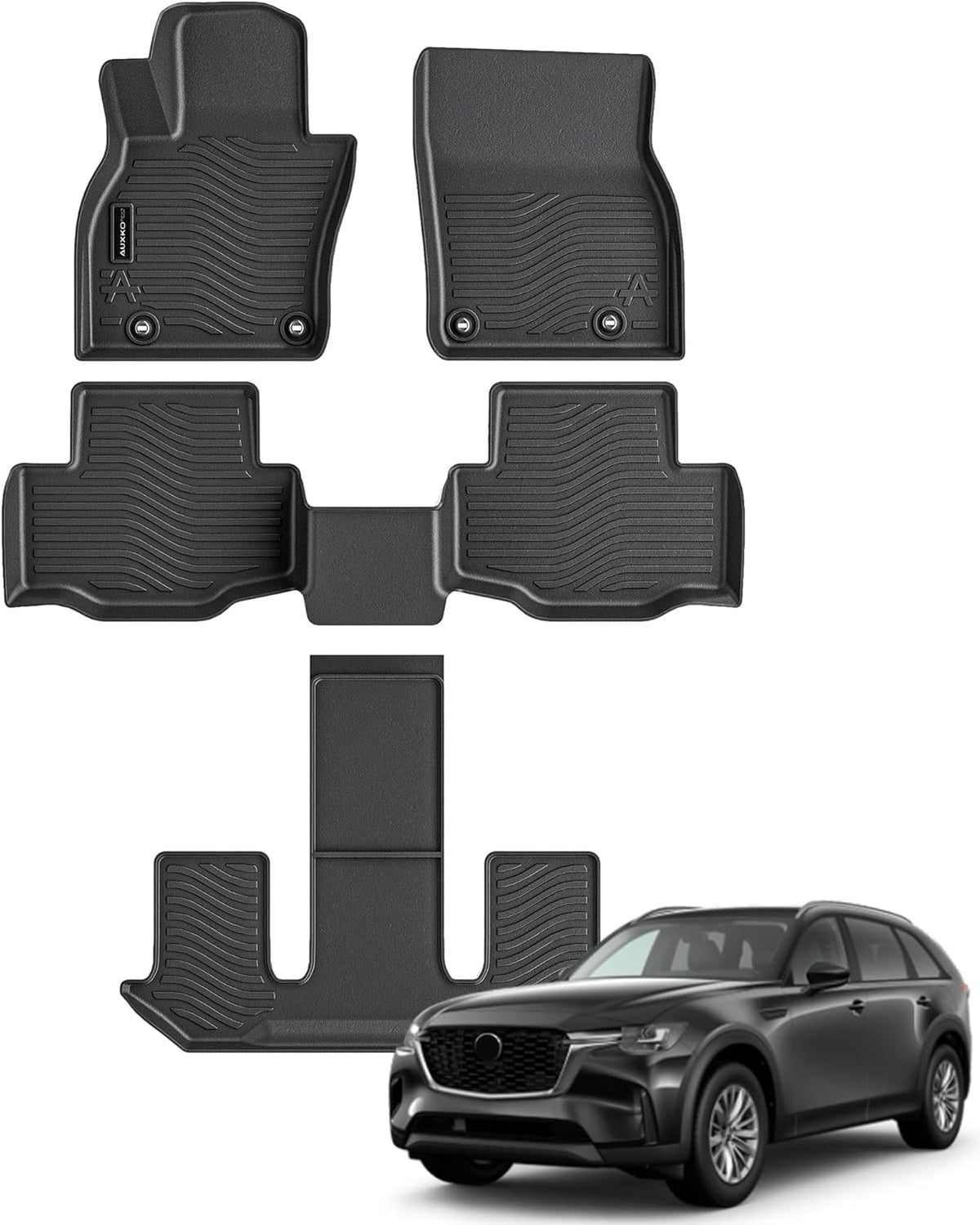 Auxko All Weather Floor Mats Fits for Mazda CX-90(Include PHEV) 2024 2025 6&amp;7 seat 3 Rows TPE Liners Accessoires for Mazda CX90 2024 2025 All Season Guard Odorless Anti-Slip Mats