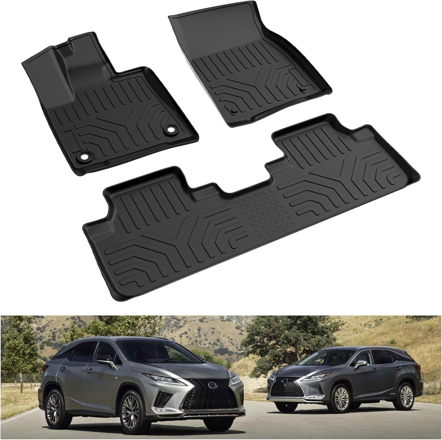 KIWI MASTER Floor Mats for 2016-2022 Lexus RX350/ RX450h (RX All Models), 2018-2022 RX350L/ RX450hL (RXL All Models) Accessories All Weather Mat Liners TPE Slush Liner Black