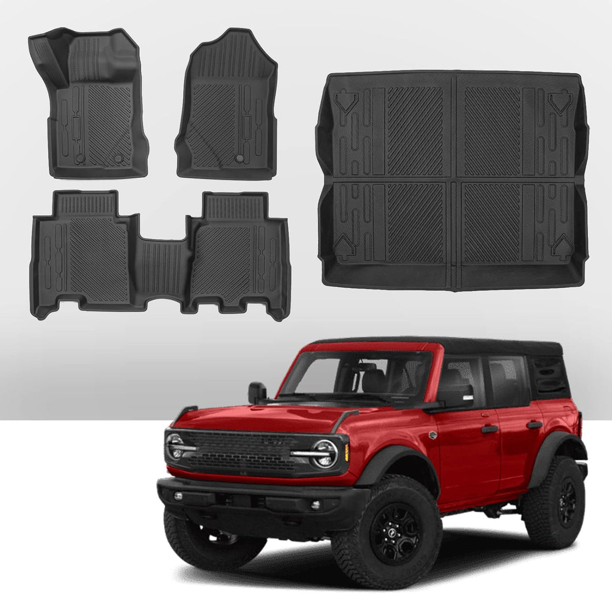 Mabett Floor Mats and Cargo Liner for Ford Bronco Accessories 2021 2022 2023 2024 4-Door Interior Covers Protector Black