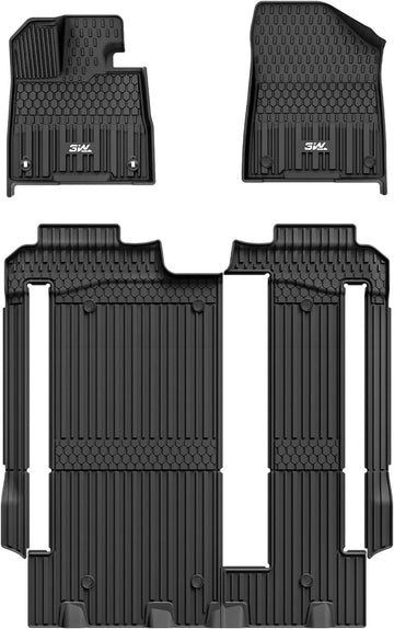 3W Floor Mats Fit Toyota Sienna 2021-2024 2025 (Only for 8 Seat), TPE All Weather Custom Fit Floor Liner for Toyota Sienna 1st, 2nd and 3rd Row, Black (Only for 8 Seater)