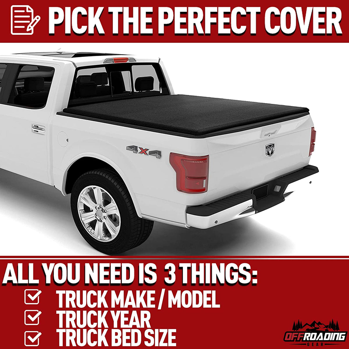 Offroading Gear 4x4 Rollup Truck Tonneau Box Cover | for Dodge RAM 2009-2018 | Fits Standard Short Bed 5.7&#39; | Heavy-Duty| Waterproof| Dust-Resistant|
