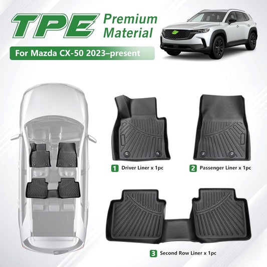 Cacartist Floor Mats Custom Fit for Mazda CX50 CX-50 2023 2024 2025 for CX-50 Accessories TPE Anti-Slip Heavy Duty All Weather Waterproof Durable1st & 2nd Row Floor Liners