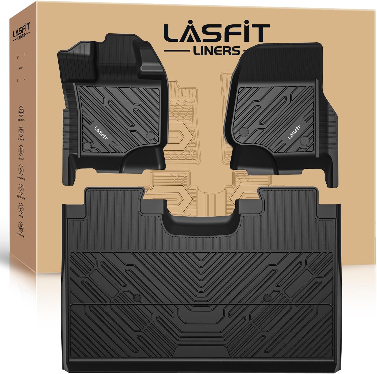 LASFIT Floor Mats for 2015-2024 Ford F150/F-150 Lightning SuperCrew Cab, All Weather Floor Mats for Trucks, TPE Car Accessories, Non-Slip Full Coverage Custom Car Liners, 1st & 2nd Row