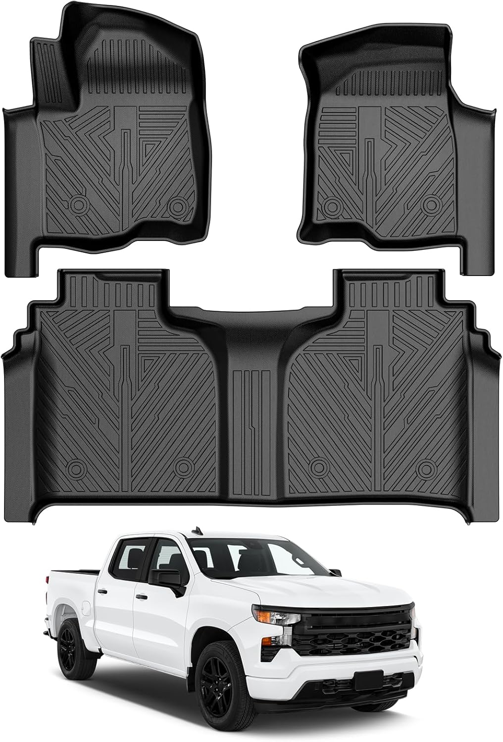 Cacartist Floor Mat Compatible with 2019-2025 Silverado 1500/GMC Sierra 1500 & 2020-2025 Chevy Silverado/GMC Sierra 2500HD/3500HD Crew Cab with Rear Underseat Storage Box, Front Bucket